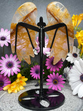 Load image into Gallery viewer, Golden Healer Crystal Angel Wings Black Stand