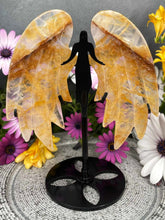 Load image into Gallery viewer, Golden Healer Crystal Angel Wings Black Stand