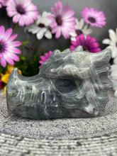 Load image into Gallery viewer, Labradorite Crystal Dragon Head Carving Blue Purple Flash