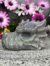 Load image into Gallery viewer, Labradorite Crystal Dragon Head Carving Purple Pink Flash