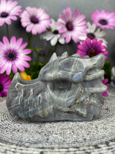 Load image into Gallery viewer, Labradorite Crystal Dragon Head Carving Purple Flash