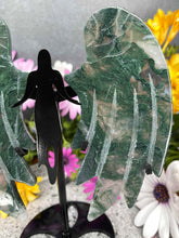 Load image into Gallery viewer, Moss Agate Crystal Angel Wings Black Stand