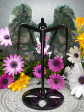 Load image into Gallery viewer, Moss Agate Crystal Angel Wings Black Stand