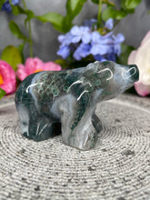 Load image into Gallery viewer, Druzy Moss Agate Quartz Crystal Bear Carving