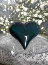 Load image into Gallery viewer, Rainbow Obsidian Crystal Love Heart Carving Teal & Purple Flash
