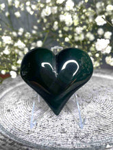 Load image into Gallery viewer, Teal Flash Rainbow Obsidian Crystal Love Heart Carving