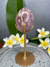 Load image into Gallery viewer, Pink Amethyst Flower Agate Egg Carving Gold Stand