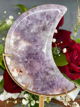Load image into Gallery viewer, High Quality Pink Amethyst Flower Agate Crescent Moon On Gold Stand