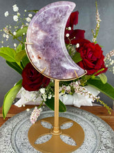 Load image into Gallery viewer, High Quality Pink Amethyst Flower Agate Crescent Moon On Gold Stand