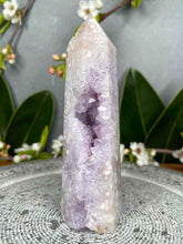 Load image into Gallery viewer, Peace Druzy Pink Amethyst Flower Agate Crystal Tower Point