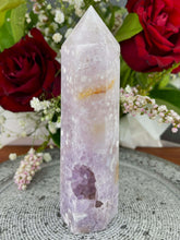 Load image into Gallery viewer, Druzy Pink Amethyst Flower Agate Crystal Tower Point