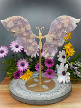 Load image into Gallery viewer, High Quality Pink Amethyst Flower Agate Crystal Butterfly Wings Gold Stand