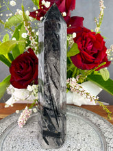 Load image into Gallery viewer, Stunning High Quality Quartz With Black Tourmaline Crystal Tower Point