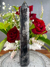 Load image into Gallery viewer, High Quality Quartz With Black Tourmaline Crystal Tower Point