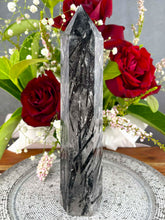 Load image into Gallery viewer, Stunning High Quality Quartz With Black Tourmaline Crystal Tower Point