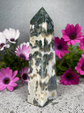 Load image into Gallery viewer, Gorgeous Moss Agate Crystal Tower Point