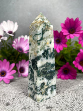 Load image into Gallery viewer, High Vibrations Moss Agate Crystal Tower Point