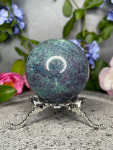 Load image into Gallery viewer, Stunning UV Reactive Ruby Kyanite Fuchsite Crystal Sphere