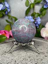 Load image into Gallery viewer, Incredible UV Reactive Ruby Kyanite Fuchsite Crystal Sphere