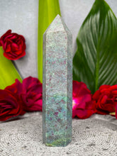 Load image into Gallery viewer, Soft Ruby Fuchsite Kyanite Crystal Tower Point UV Reactive