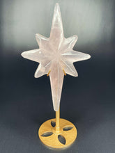 Load image into Gallery viewer, Rose Quartz Star Crystal Carving On Gold Stand
