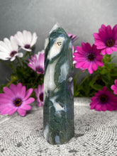 Load image into Gallery viewer, Peaceful Natural Moss Agate Crystal Tower Point