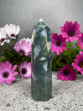Load image into Gallery viewer, Peaceful Natural Moss Agate Crystal Tower Point