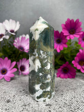 Load image into Gallery viewer, Harmony Natural Moss Agate Crystal Tower Point