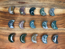 Load image into Gallery viewer, Mini Green Jasper Crystal Cresent Moon 1pc Intuitively Chosen