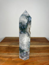 Load image into Gallery viewer, Druzy Blue Moss Agate Tower Point
