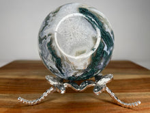 Load image into Gallery viewer, Stunning Green And Blue Moss Agate Sphere With White Quartz Druzy