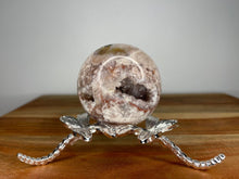 Load image into Gallery viewer, Pink Flower Agate With Pyrite Inclusions Crystal Sphere