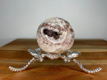 Load image into Gallery viewer, Pink Flower Agate With Pyrite Inclusions Crystal Sphere