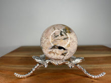 Load image into Gallery viewer, Pink Flower Agate With Pyrite Inclusions Crystal Sphere