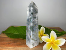 Load image into Gallery viewer, Moss Agate With Blue Banding Crystal Point Tower