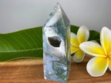 Load image into Gallery viewer, The Hidden Sparkly Caves in Moss Agate Crystal Tower