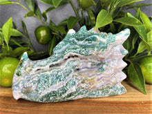 Load image into Gallery viewer, Stunning Moss Agate Crystal Dragon Head With Druzy