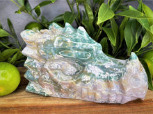 Load image into Gallery viewer, Stunning Moss Agate Crystal Dragon Head With Druzy