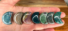 Load image into Gallery viewer, Mini Green Jasper Crystal Cresent Moon 1pc Intuitively Chosen