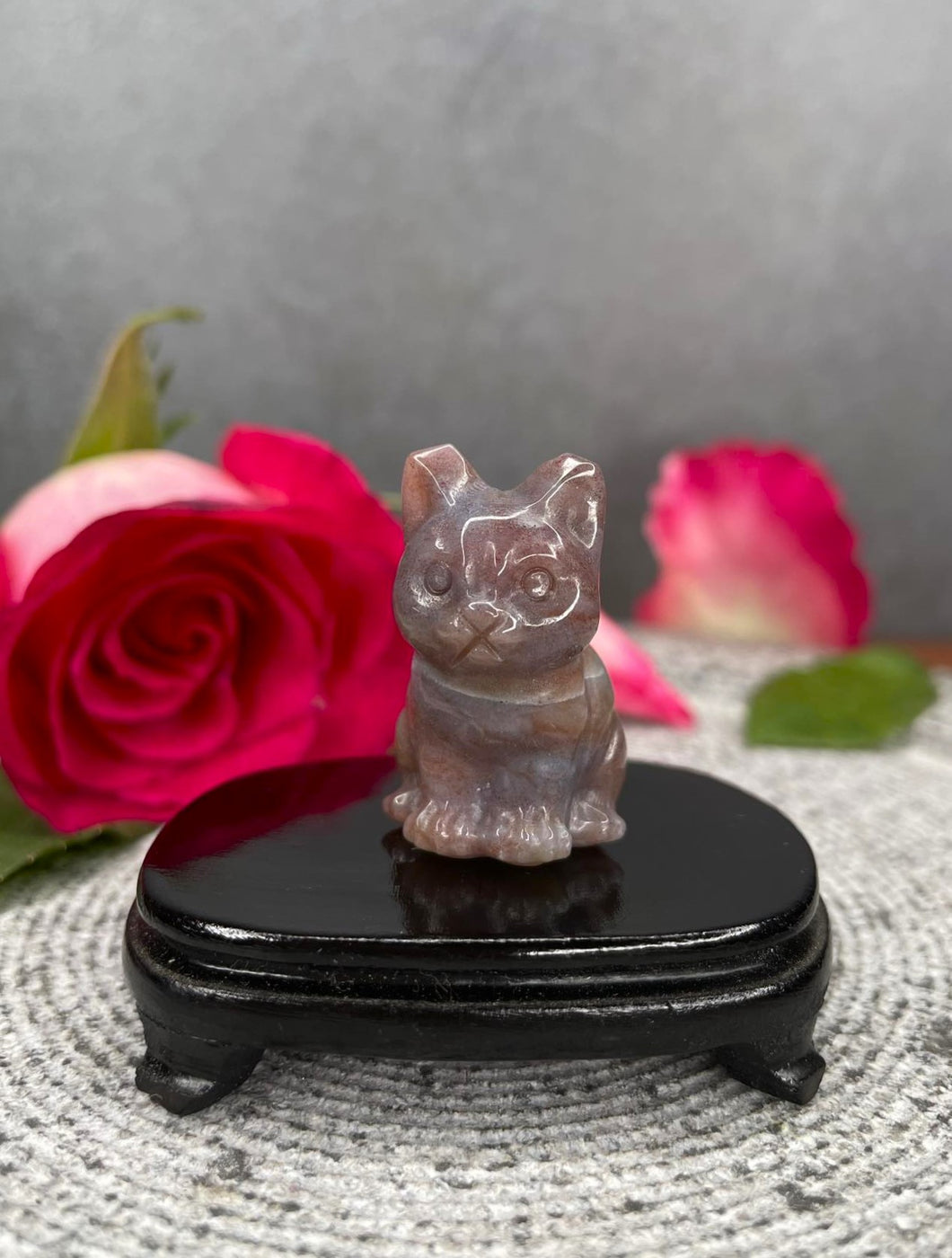 Ocean Jasper Purple Cat Kitten Crystal Carving