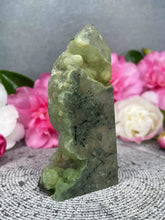 Load image into Gallery viewer, Peaceful Prehnite Crystal Tower Point Freeform With Raw Druzy
