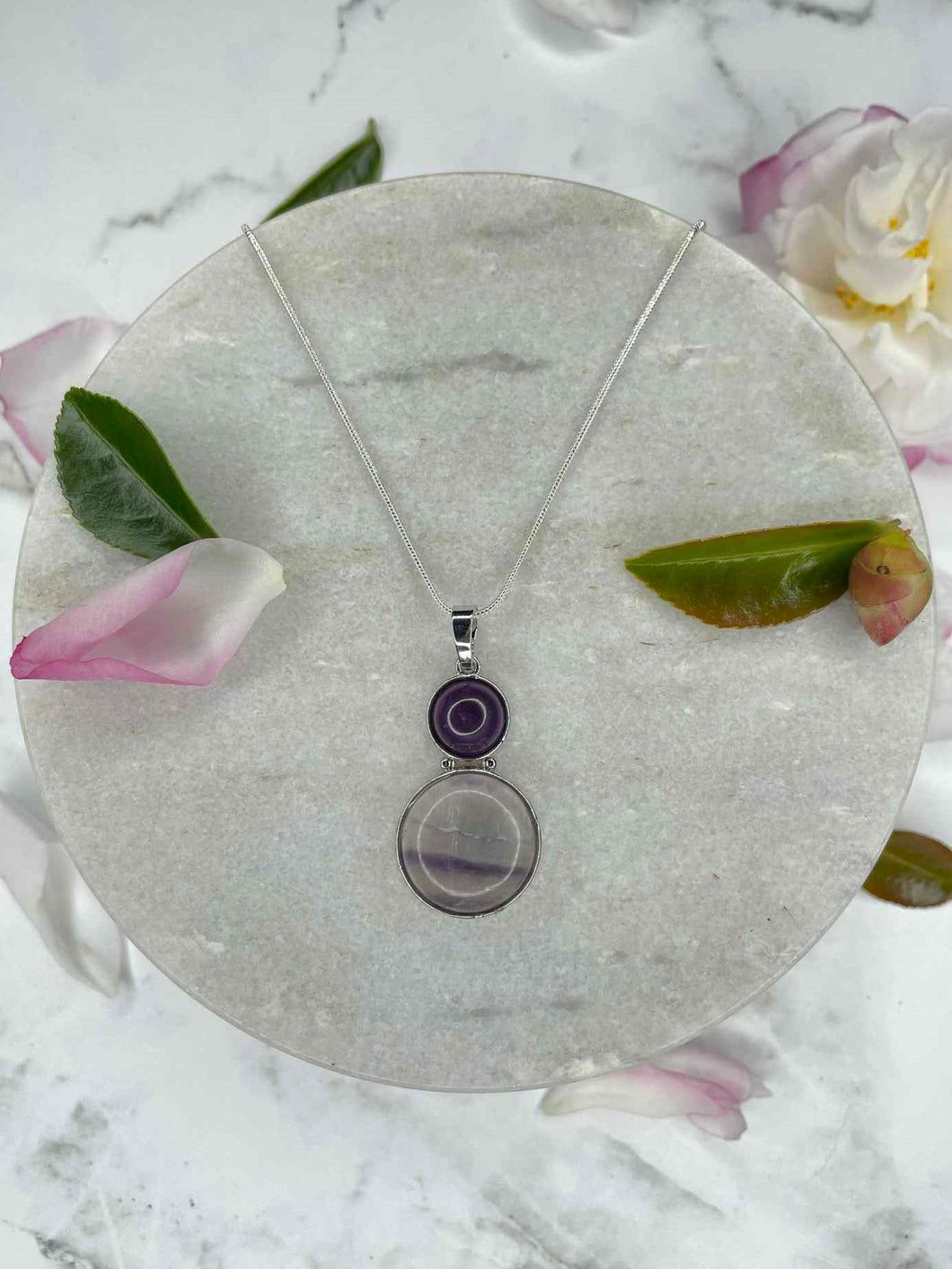 Fluorite & Amethyst Crystal Silver Necklace