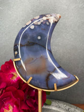 Load image into Gallery viewer, Breathtaking Blue Flower Agate Crystal Crescent Moon
