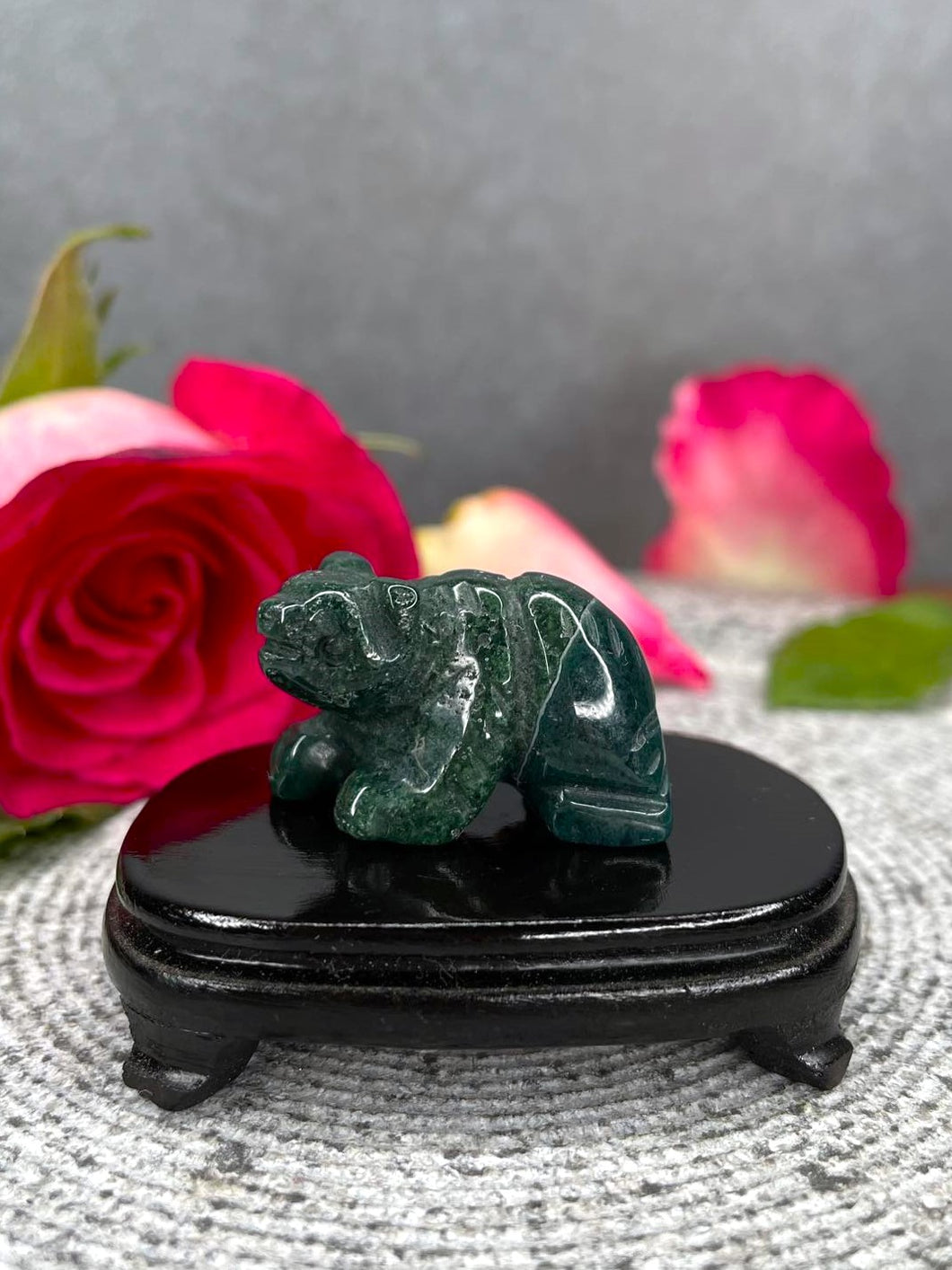 Moss Agate Crystal Bear Carving