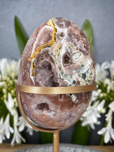 Load image into Gallery viewer, Breathtaking Pink Amethyst Flower Agate Crystal Egg On Gold Stand
