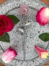 Load image into Gallery viewer, Breathtaking Rose Quartz Rose Crystal Carving With Silver Stem
