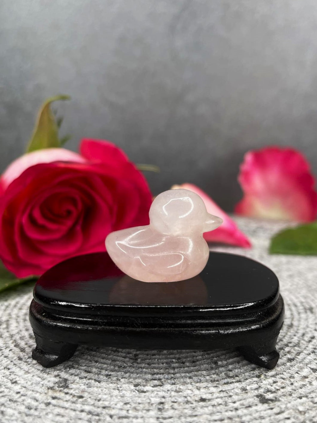 Rose Quartz Crystal Duck Carving