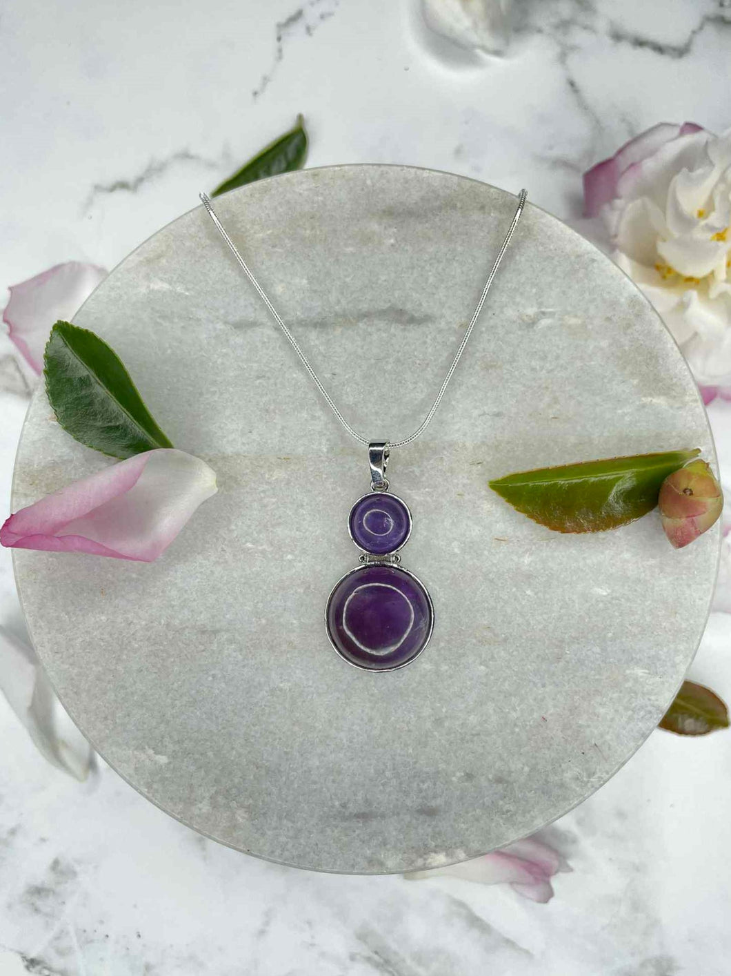 Amethyst Double Pendant Silver Necklace