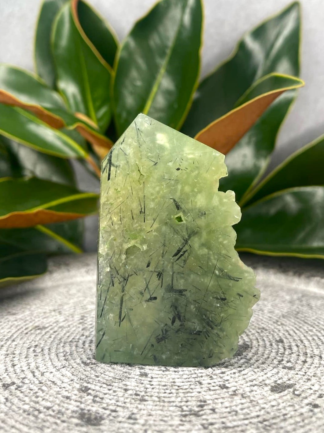 Gorgeous Prehnite Crystal Tower Point Freeform With Raw Druzy