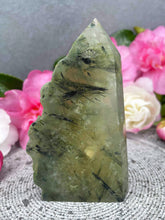 Load image into Gallery viewer, Grounding Prehnite Crystal Tower Point Freeform With Raw Druzy
